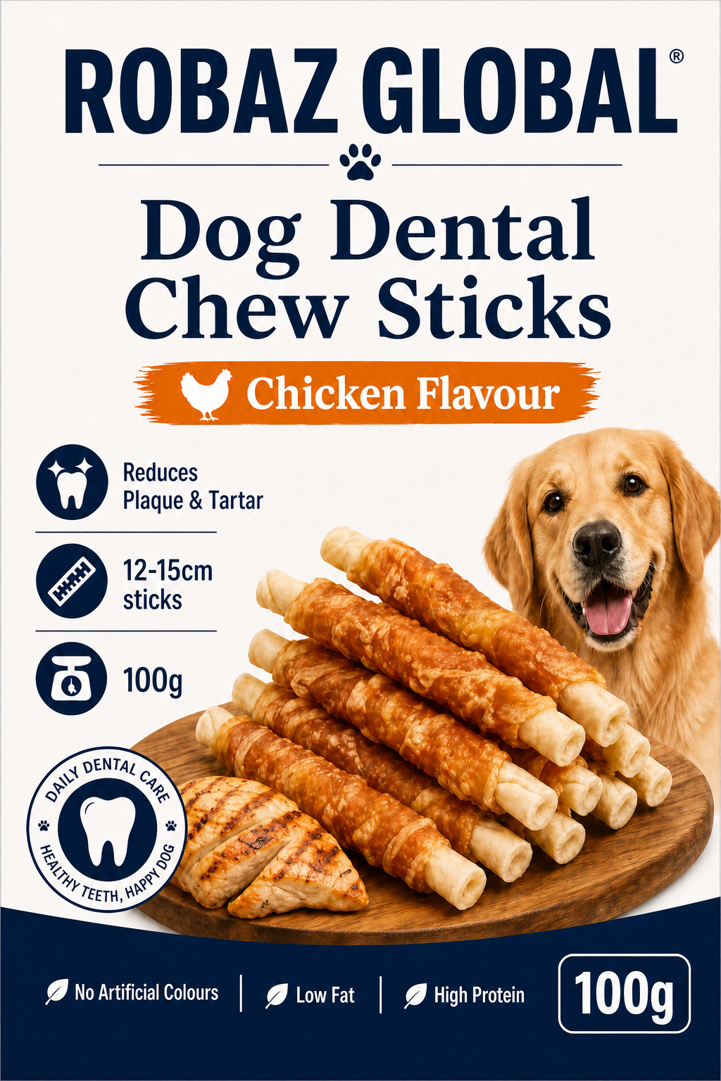ROBAZ GLOBAL Dog Dental Chew Sticks 100g - Front